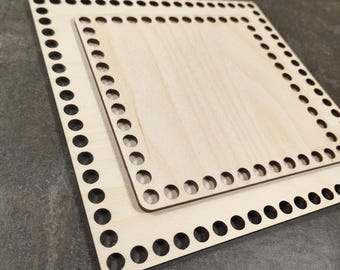 Square Wooden Basket Base | Crochet Basket Bottom | DIY Basket Making Supplies | Laser Cut Plywood Bottom with Holes