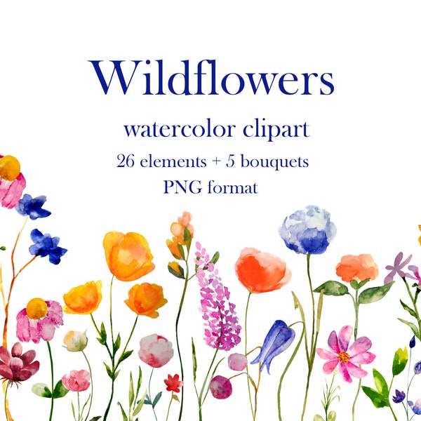 Wildflower clipart,wild flowers bouquets,floral clipart,wedding clipart,watercolor flowers,fall clipart,botanical clipart,meadow clipart
