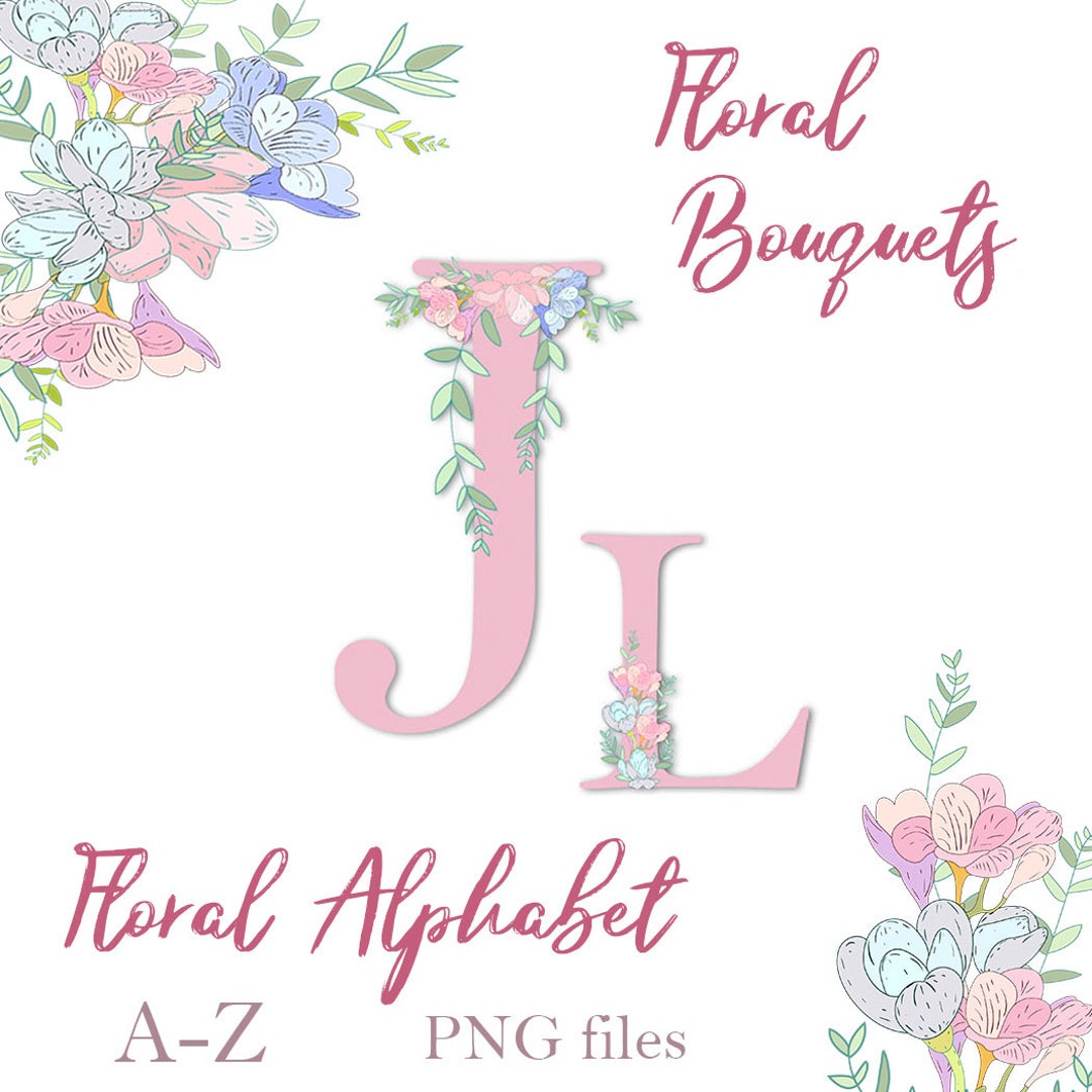 26 Floral Alphabet Alphabet Clipart Painted Letters Green Wedding ...