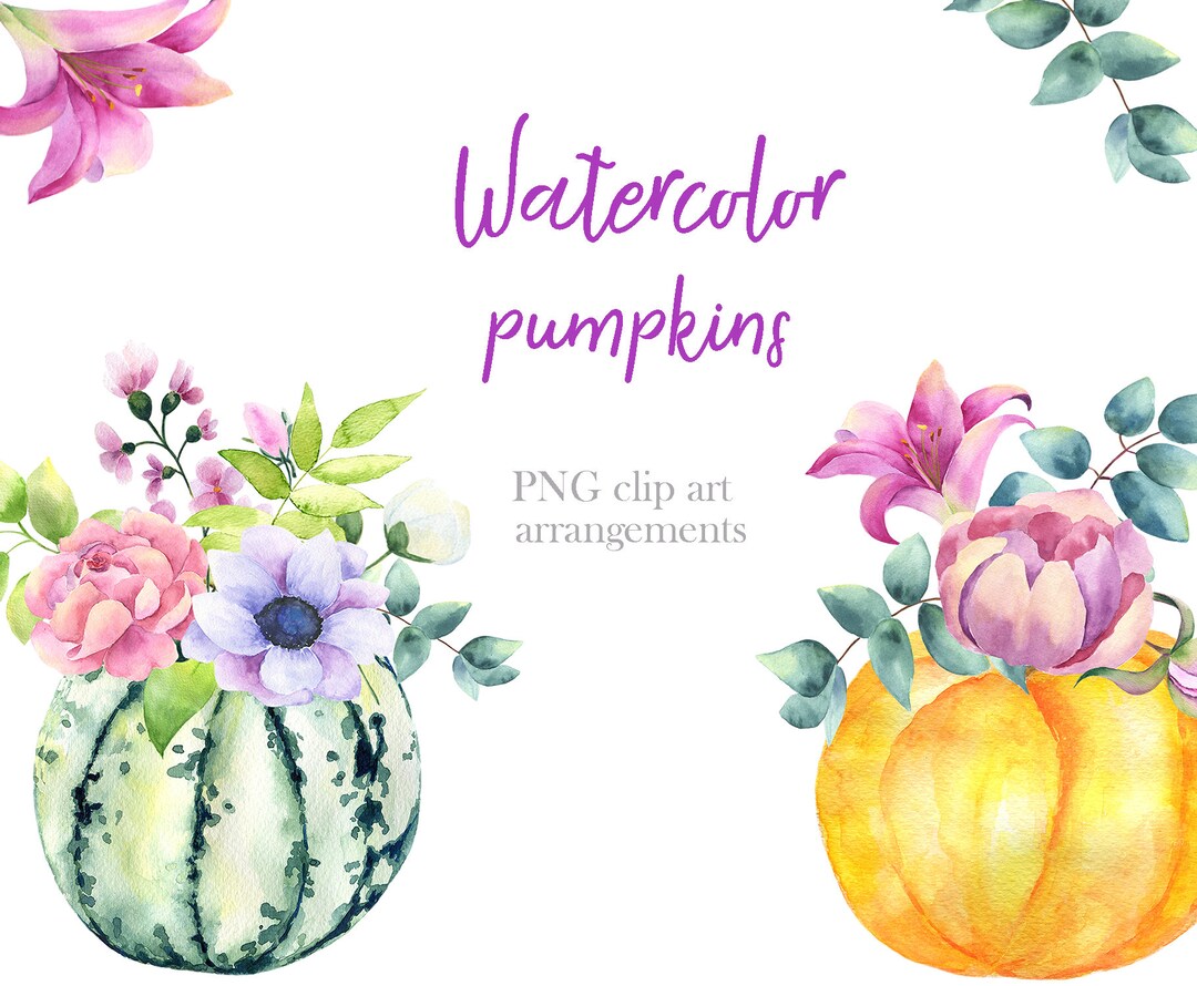 Watercolor Autumn Pumpkin Png Clipart. Pumpkins Clipart - Etsy