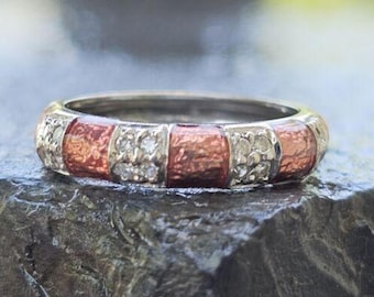 Hidalgo Ring Band Pink Enamel 18k White Gold Size 5.25 1 Band Only Stack Em