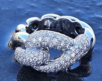 Hermes Diamond Ring Pave Love Knot Twist 18k White Gold Size 52 Us 6.25