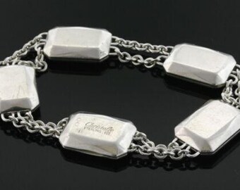 Christofle Bracelet Sterling Silver Rectangle Stations Double Chain Vintage