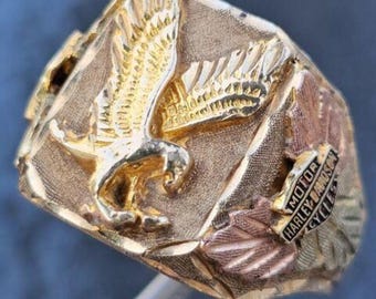 Harley Davidson Motorcycles Ring 10k Gold Rose Green Biker Eagle Mens Sz 11.5