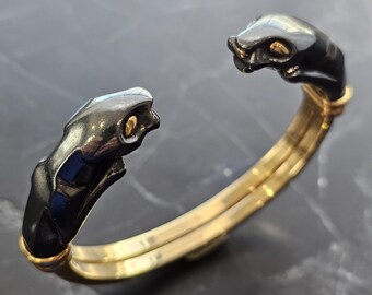 1987 Cartier 18k Yellow Gold Silverium Double Panthere Cuff Bracelet Certificate