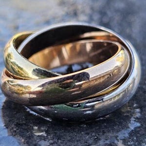 Cartier Trinity Rolling Ring Wedding Band 18k Rose White Yellow Gold Sz 48, 4.5
