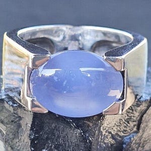 Cartier Chalcedony Cabochon Ring 18k White Gold Heavy Large 21g Sz 56 Us 7.5