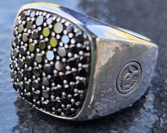 David Yurman Black Diamond Signet Ring Streamline Mens Dy Size 8.25