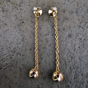 Cartier Drop Dangle Diamond Earrings Trinity Ball 18k Tri Color Gold 4.5g 2"
