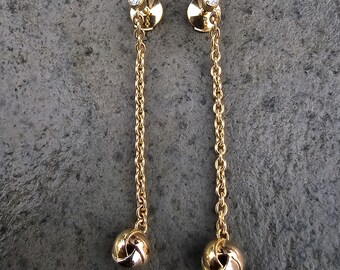 Cartier Drop Dangle Diamond Earrings Trinity Ball 18k Tri Color Gold 4.5g 2"