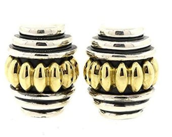 Lagos Caviar Hoop Earrings Sterling Silver 18k Gold Large Scalloped Omega Back