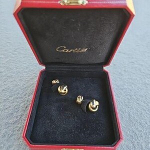 Cartier Cufflinks Trinity Love Knot Tri Color 18k Yellow White Rose Gold & Box