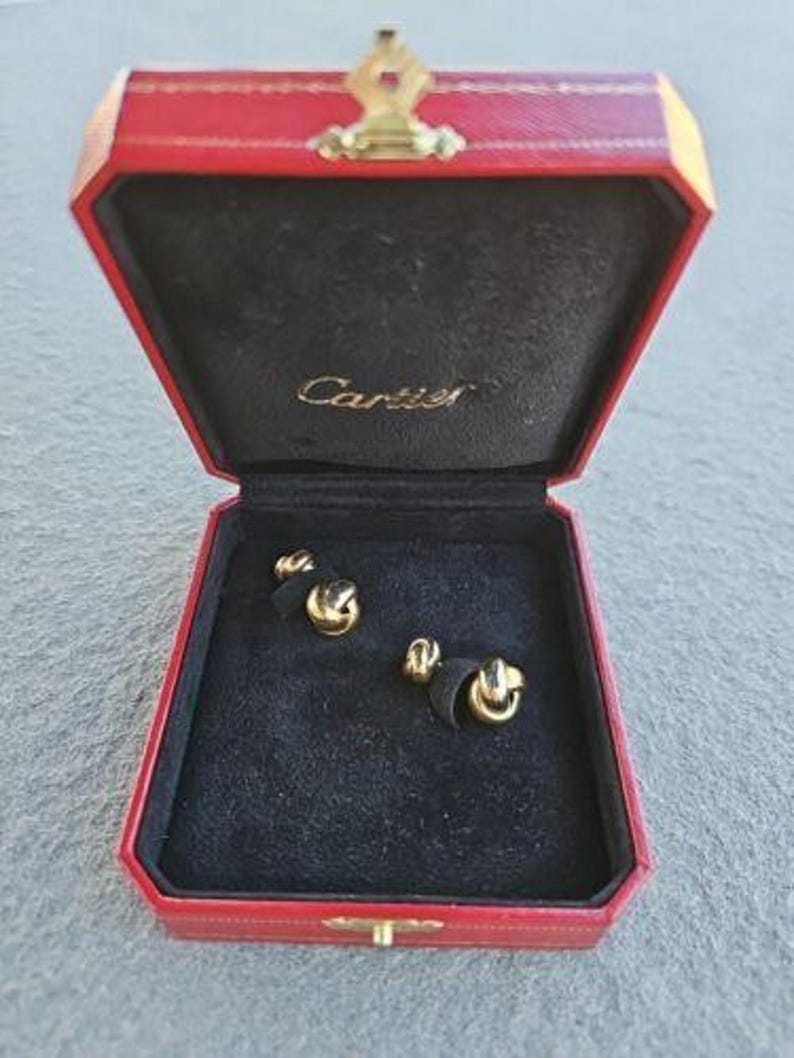 Cartier Cufflinks Trinity Love Knot Tri Color 18k Yellow White Rose Gold & Box