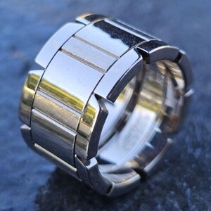 Cartier Ring Band Tank Francaise 18k White Gold Sz 48 Us 4.5 11mm Wide Version