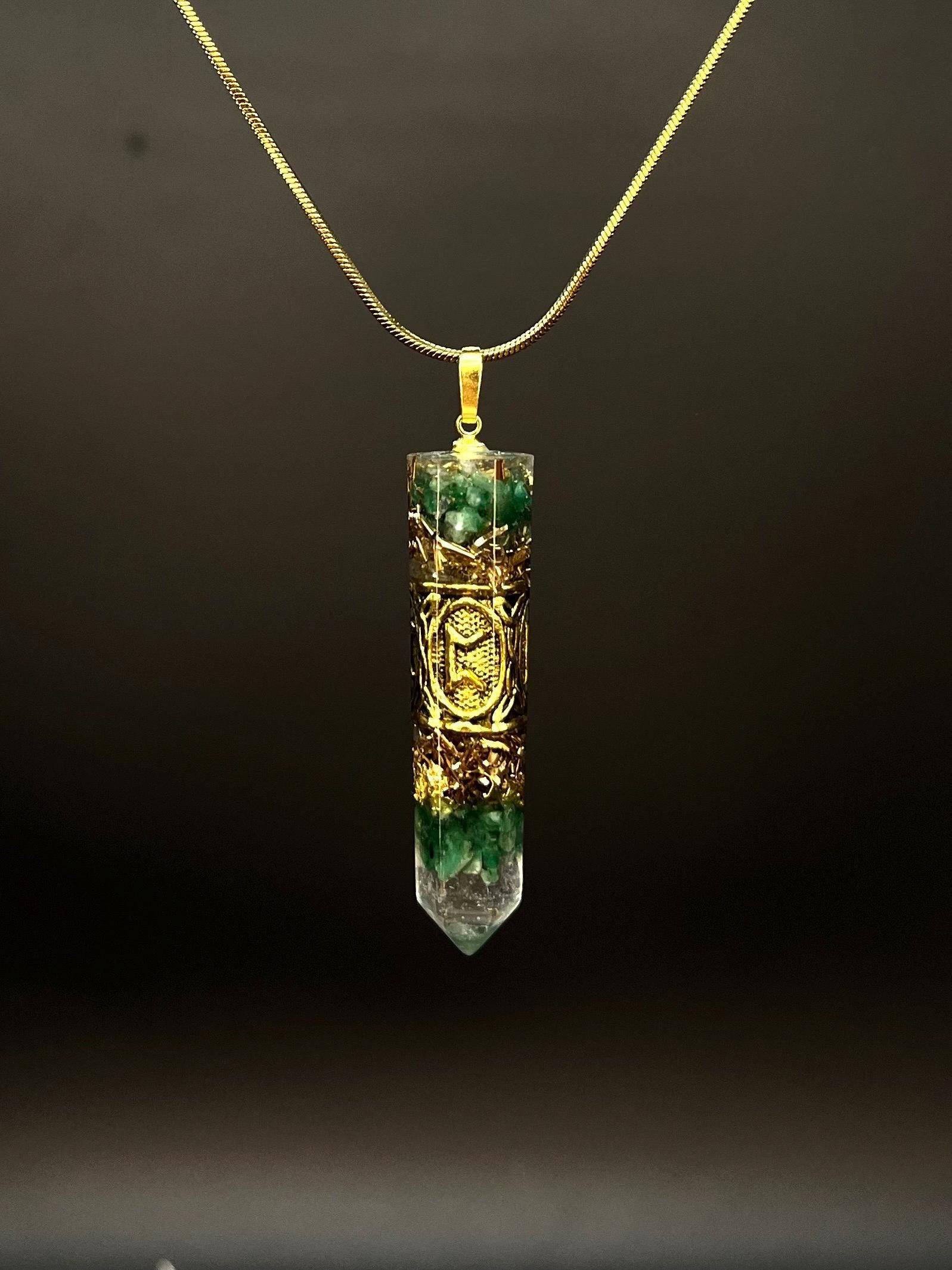 Emerald Rune Emerald Rune Amulet Orgonite Pendant Medieval Jewelry Made of Genuine ...