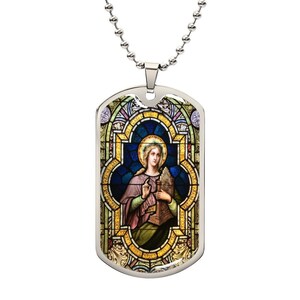 St Cecilia Stained Glass Dog Tag military ball chain