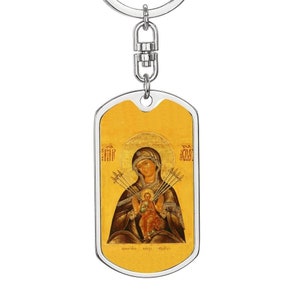 Seven Sorrows Mary Hundemarke Schlüsselanhänger, katholischer Schmuck, Schutz Schlüsselanhänger