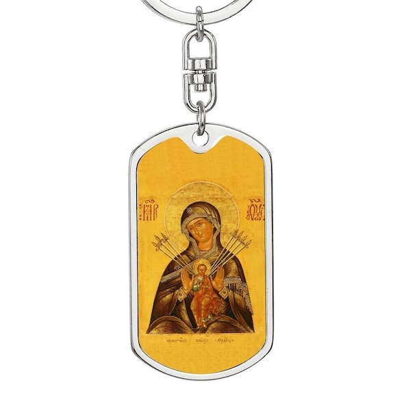 Porte-clés pour chien Seven Sorrows Mary, bijoux catholiques, porte-clés de protection