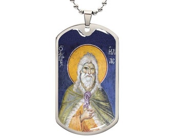 Prophet Elijah orthodox icon dog tag necklace gift