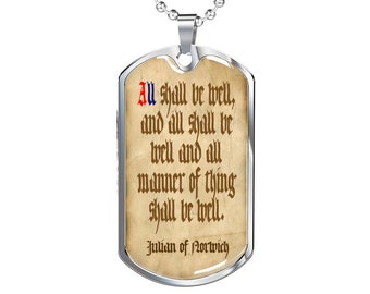 Julian of Norwich Quote Dog Tag Necklace, Personalized Baptism Gift