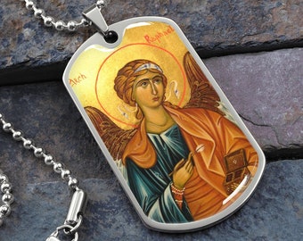 Archangel Raphael Dog Tag Necklace, Healing Angel Gift