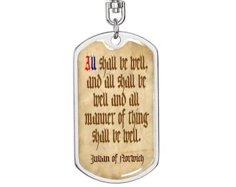 Julian of Norwich Quote Dog Tag Keychain, Divine Love Gift