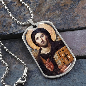 Jesus Christ Pantocrator Icon of Sinay Dog Tag Military Necklace