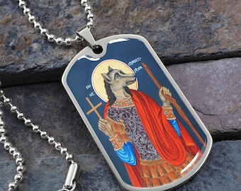 Collar con colgante de placa de identificación con cabeza de perro de San Cristóbal