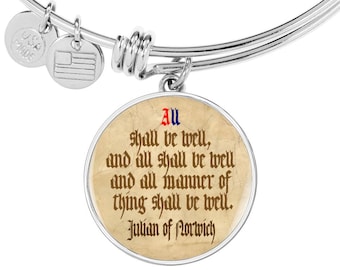 Julian of Norwich Quote Bangle, Religious Gift, Godmother Gift