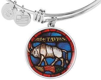 Taurus Zodiac Bangle, Surgical Steel, Taurus Birthday Gift