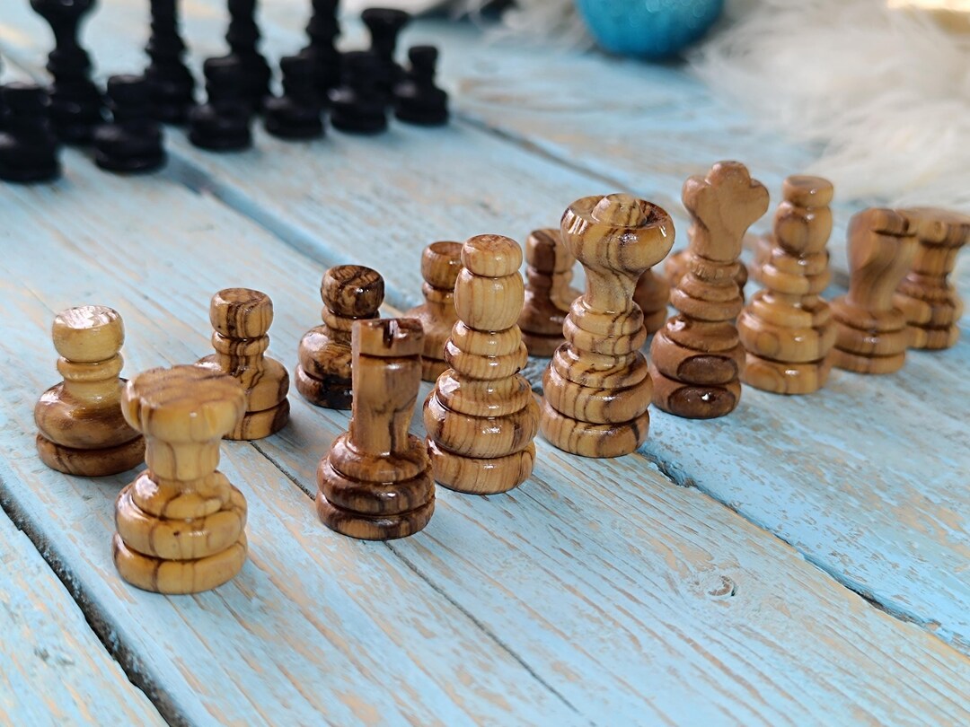 Rustic Chess Pieces Olive Wood Chess Pieces, A Great Gift for Any Chess Lover, Handmade ...