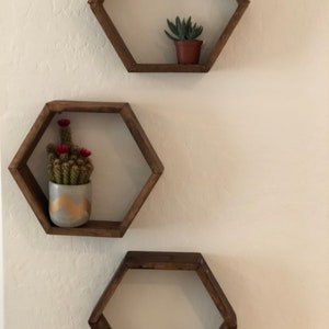 Three piece Hexagon Shelf set, Honeycomb Shelf, Wall Decor, Geometric Floating Shelf, Rustic Modern