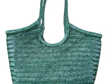 Handwoven Genuine Leather Ladies Hobo Bag - MONALISA - FOREST GREEN