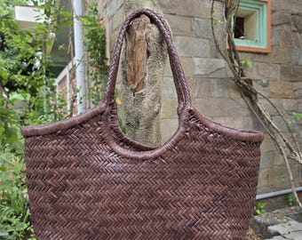 Handwoven Genuine Leather Ladies Hobo Bag - MONALISA - Cocoa