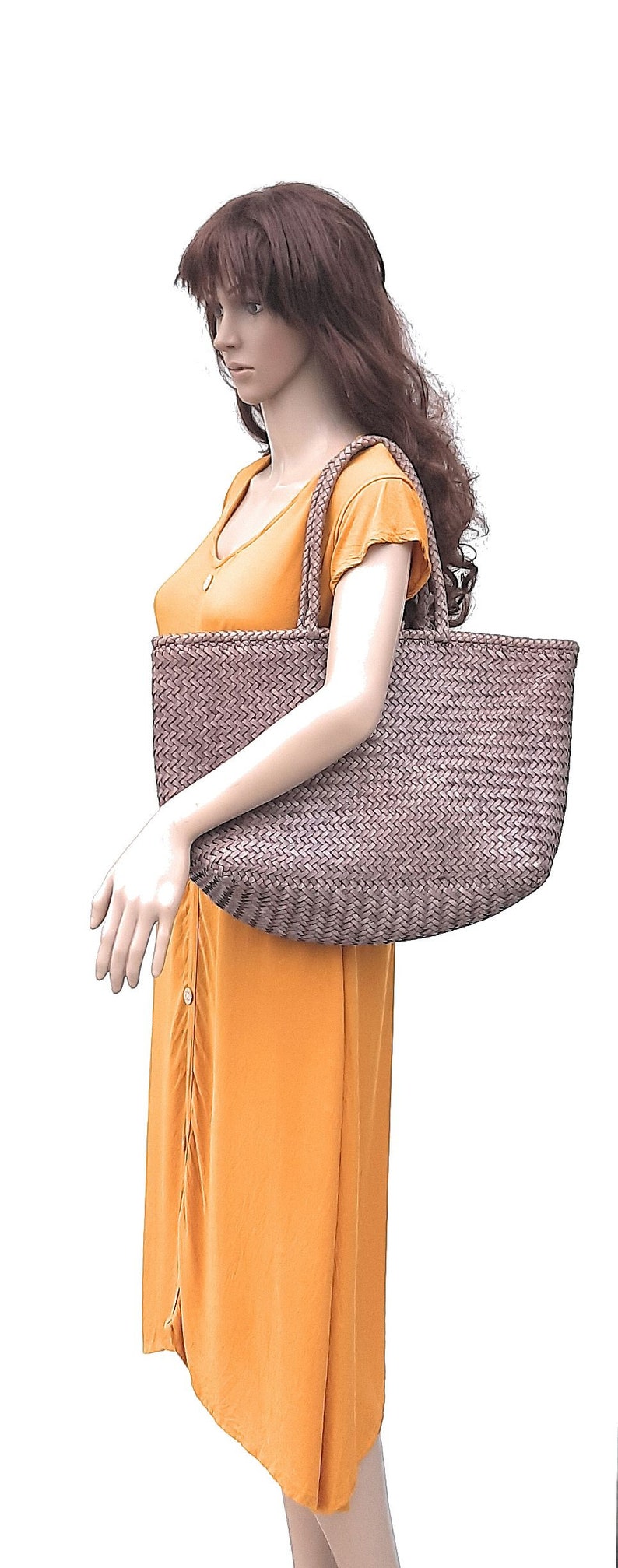 ALTICA Genuine Leather Hand Woven Crosshatch textured Ladies Tote Bag DIACROSS Light Grey image 7