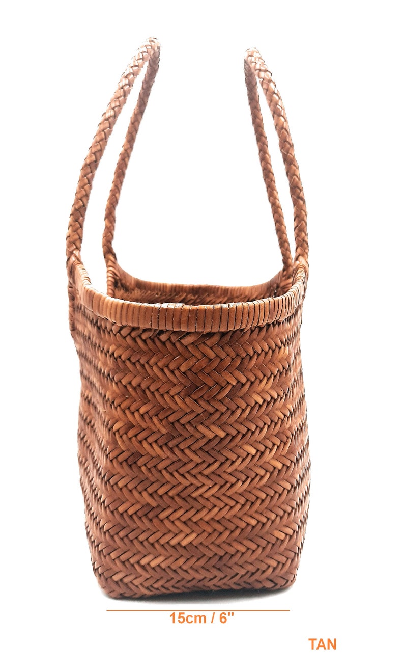 TAN MONALISA ALTICA Genuine Leather Hand Woven Triple Jump Bamboo Style Ladies Hobo Bag Big Size