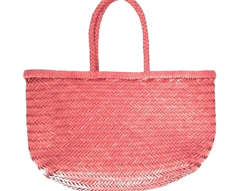 ALTICA Borsa da donna in vera pelle intrecciata a mano triplo salto in bambù stile - CINDRELLA - Fragola