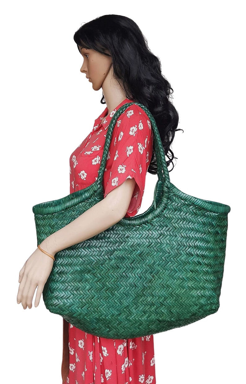 ALTICA Genuine Leather Hand Woven Bamboo Style Ladies Tote Bag MONALISA image 7