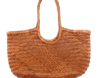 Handwoven Genuine Leather Ladies Hobo Bag - MONALISA - Camel