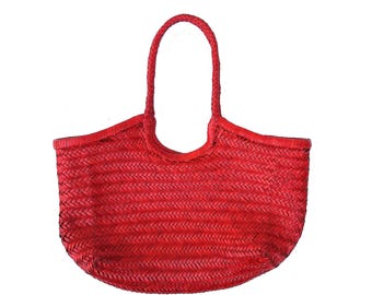 Handwoven Genuine Leather Ladies Hobo Bag - MONALISA - RED