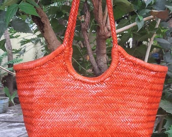 Handwoven Genuine Leather Ladies Hobo Bag - MONALISA - Orange