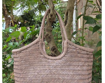 Handwoven Genuine Leather Ladies Hobo Bag - MONALISA - LIGHT GREY