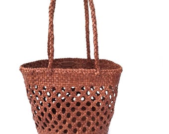 ALTICA ELENA - Handgeflochtene Ledertasche mit offenem Gewebe