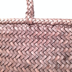 ALTICA Genuine Leather Hand Woven Crosshatch textured Ladies Tote Bag DIACROSS Light Grey image 5