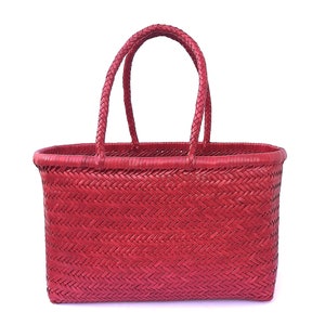 ALTICA Echtleder Handgewebte Triple Jump Bambus Style Damen Tragetasche - CINDRELLA - Rot
