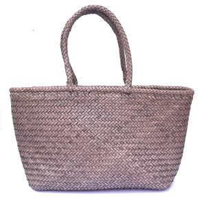 ALTICA Genuine Leather Hand Woven Crosshatch textured Ladies Tote Bag DIACROSS Light Grey image 2