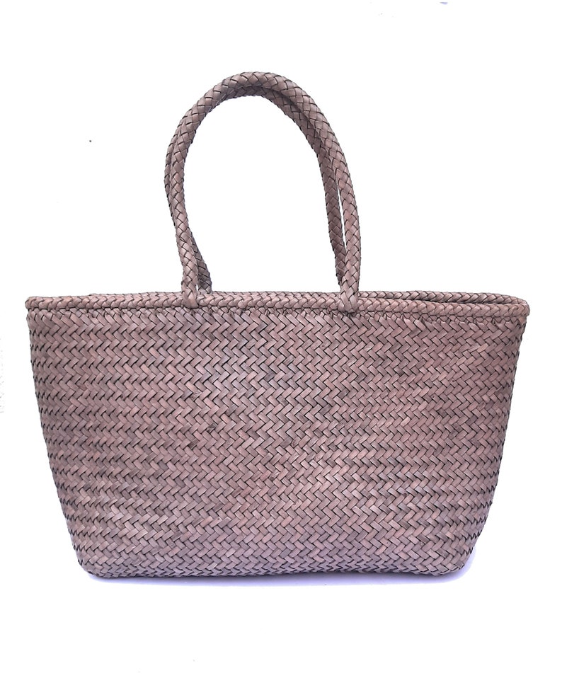 ALTICA Genuine Leather Hand Woven Crosshatch textured Ladies Tote Bag DIACROSS Light Grey image 2