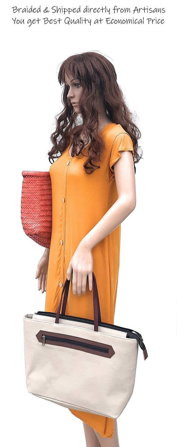 ALTICA Genuine Leather Hand Woven Triple Jump Bamboo Style Ladies Tote Bag - CINDRELLA - Strawberry