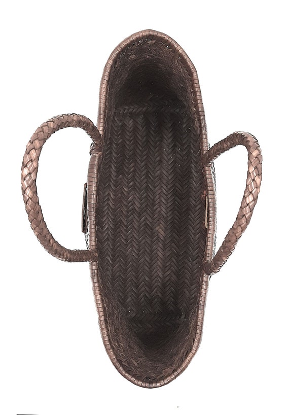 ALTICA Genuine Leather Hand Woven Triple Jump Bamboo Style Ladies Tote Bag CINDRELLA Medium Brown