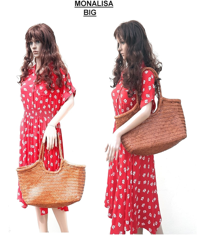 TAN MONALISA ALTICA Genuine Leather Hand Woven Triple Jump Bamboo Style Ladies Hobo Bag Big Size